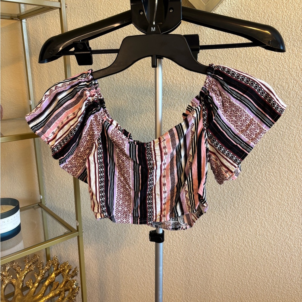 Splendid Boho Off Shoulder Smocked Crop Top Festival Size XS